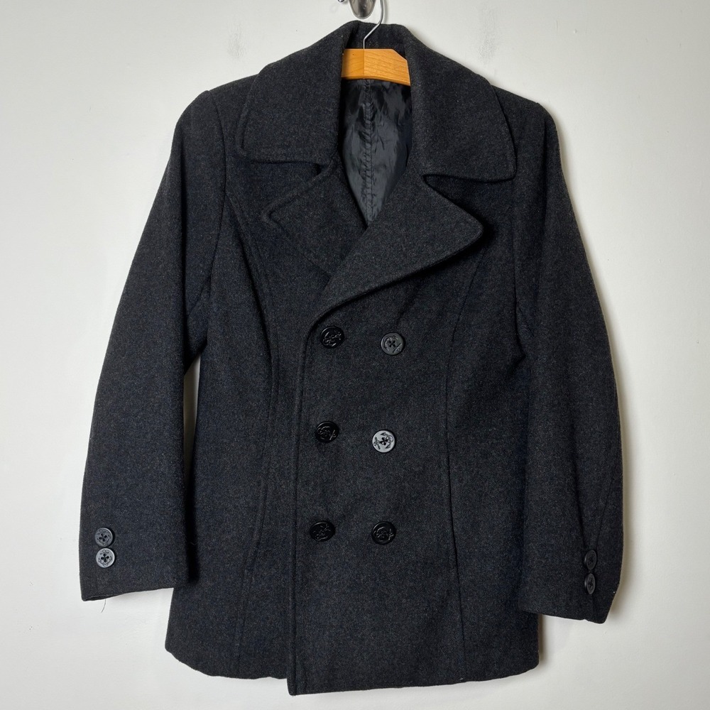 Fitz Wright Womens VTG Pea Coat 4P Wool Blend Reversible Nautical Fisherman